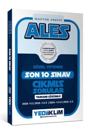 Yediiklim Yayınları 2027 ALES Sözel Yetenek Tamamı Çözümlü Son 10 Sınav Çıkmış Sorular (2 Ağustos 2026 Ales-2 Ekli)